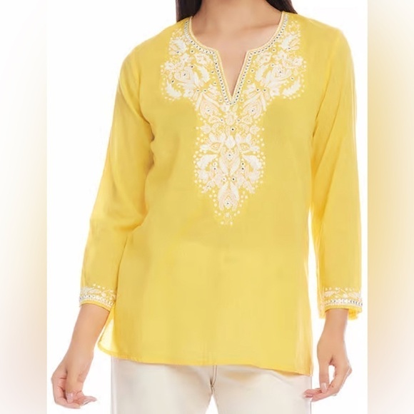 Karen Kane Tops - Karen Kane 💯 cotton voile tunic top. Embroidery.3/4 length sleeves. Size M.